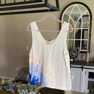 LOFT White and Blue Ribbed Crop Tank Top